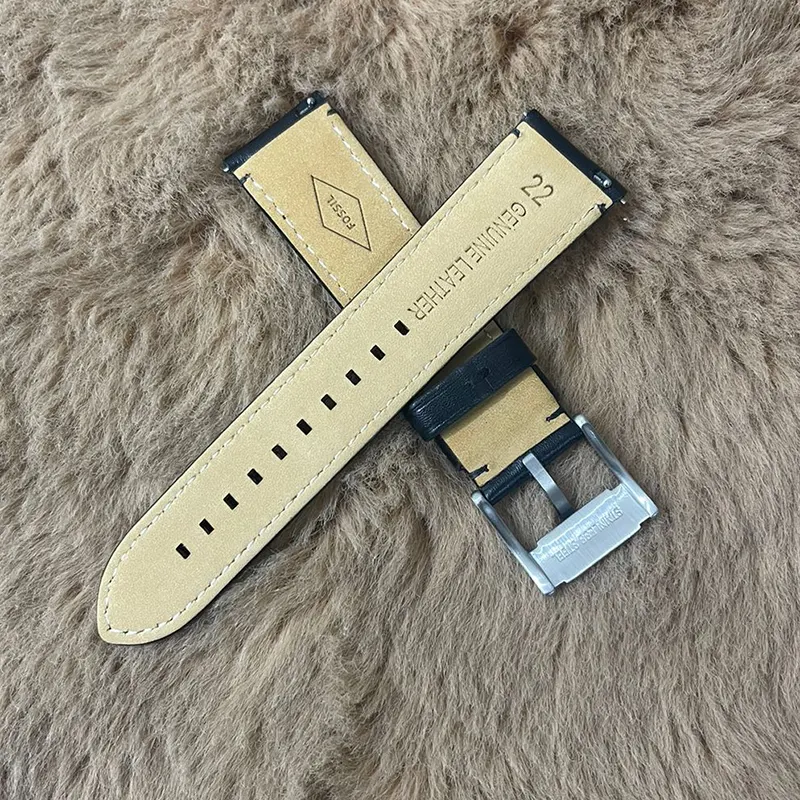 Fossil 22mm Black Leather Watch Strap -Craftsmanship Timepieces